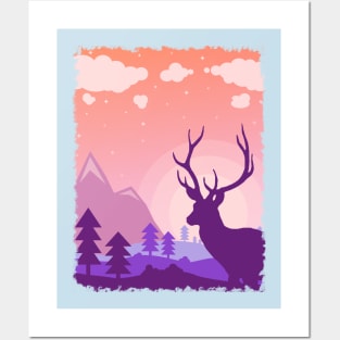 Stag near Sunset Posters and Art